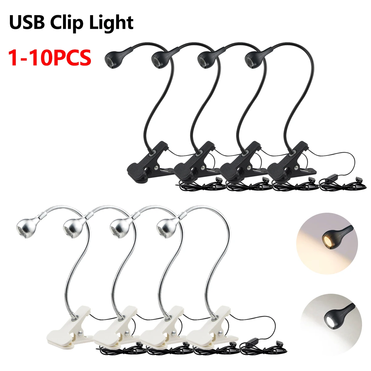 1-10Pcs Clip-On Light USB Powe - Book Light Flexible ulasan dan harga