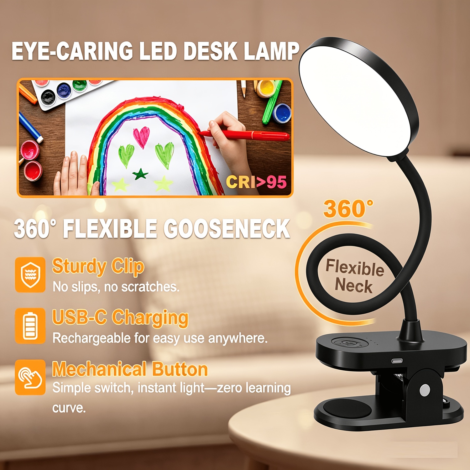 Clip on LED Desk Lamp USB Read - Book Light Flexible ulasan dan harga