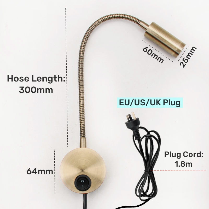 3W Bronze Gooseneck LED Wall L - Book Light Flexible ulasan dan harga