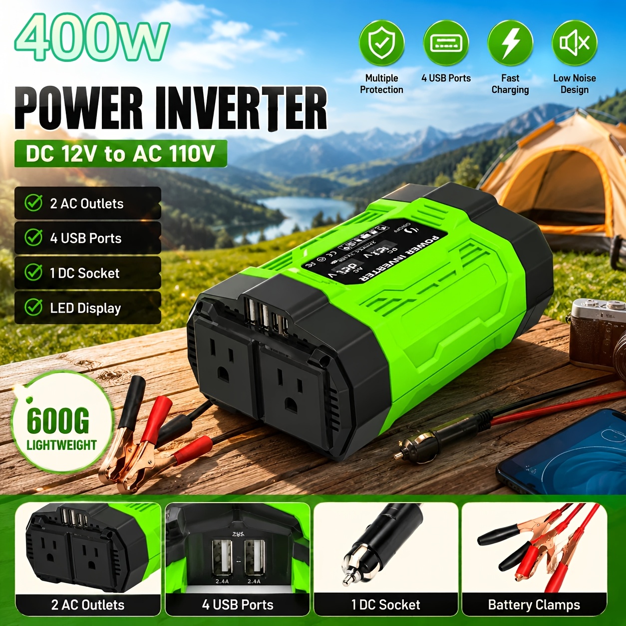 1pc 1000W/500W Portable Power  - Travel Accessories Inc ulasan dan harga