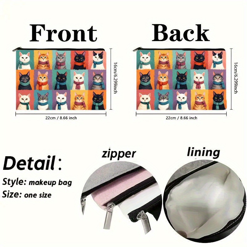 Cute Cat Print Makeup Bag, Zip - Travel Accessories Bag For Men ulasan dan harga